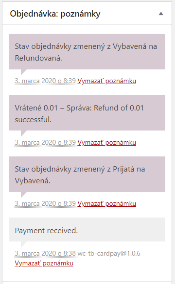 plugin TB ComfortPay - poznámky refund