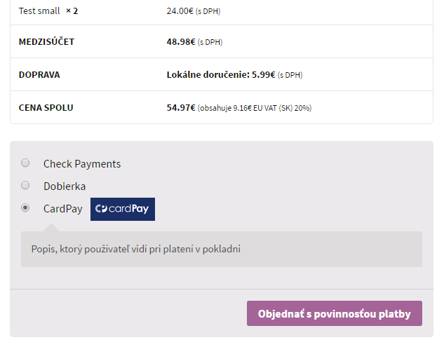 TB CardPay plugin - zobrazenie v e-shope