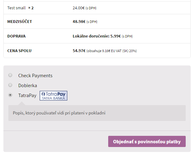 TB TatraPay plugin - zobrazenie v e-shope
