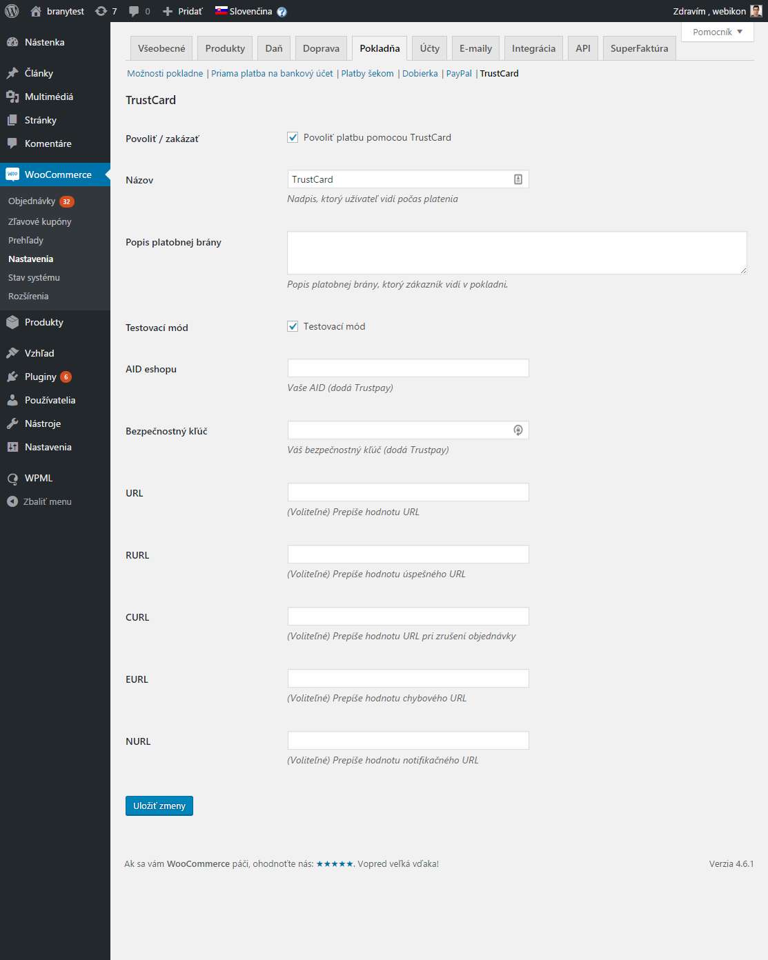 TrustCard plugin - nastavenie