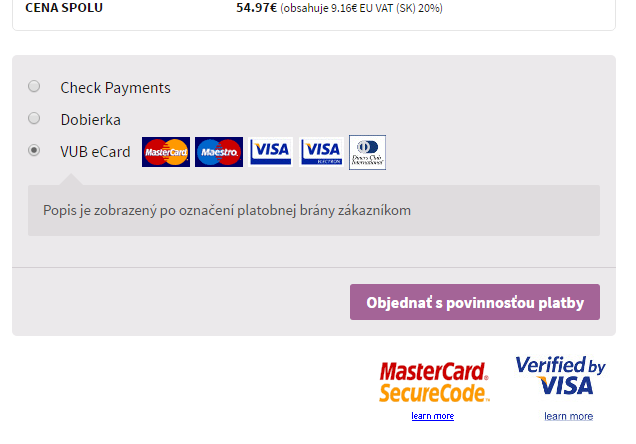 VUB eCARD plugin - zobrazenie v e-shope