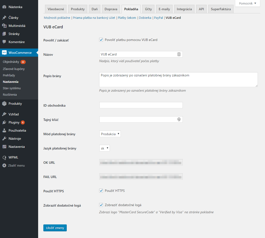 VUB eCARD plugin - nastavenie