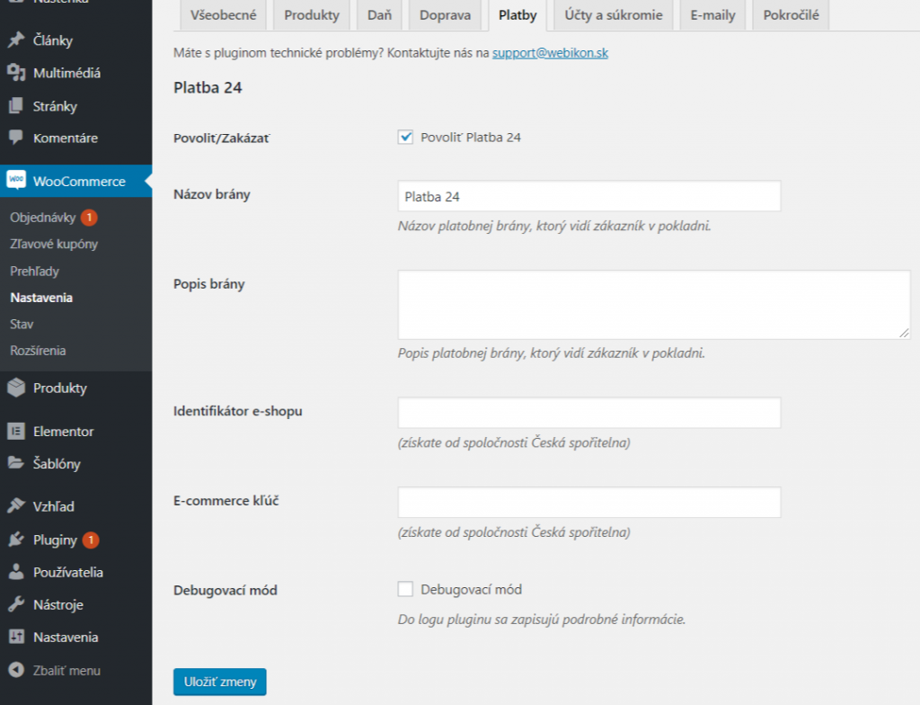 Platba 24 plugin - nastavenie