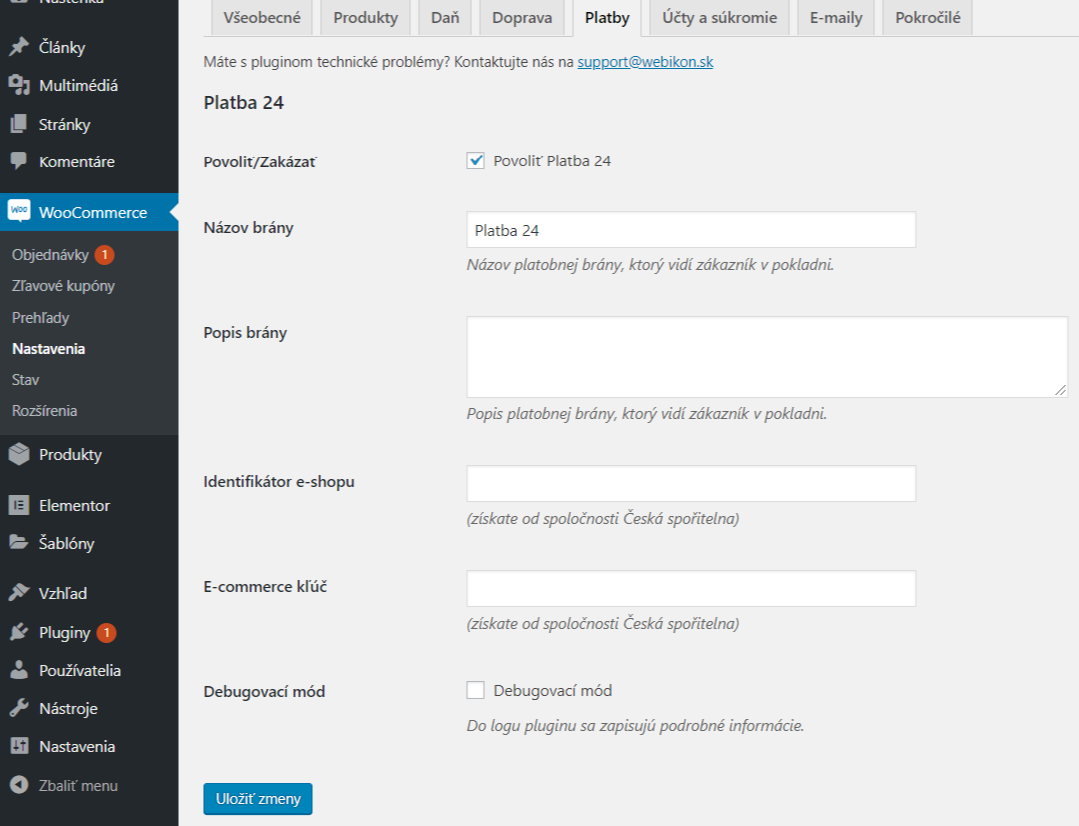 Platba 24 plugin - nastavenie