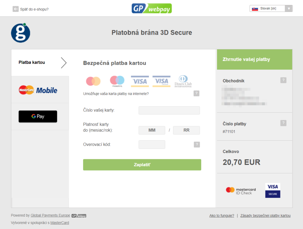 GP Webpay plugin - rozhranie banky