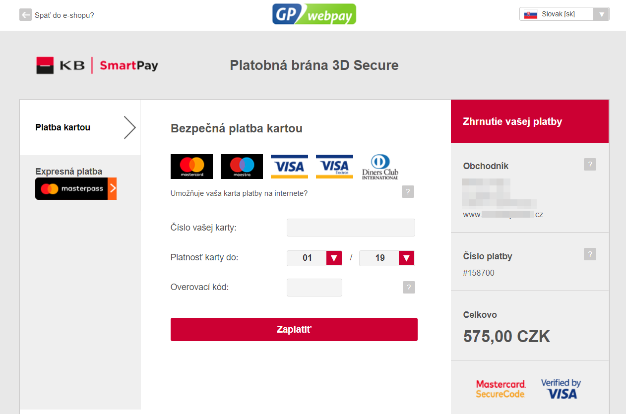 GP Webpay plugin - rozhranie banky