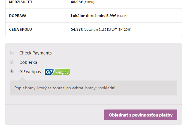 GP webpay plugin - zobrazenie v e-shope