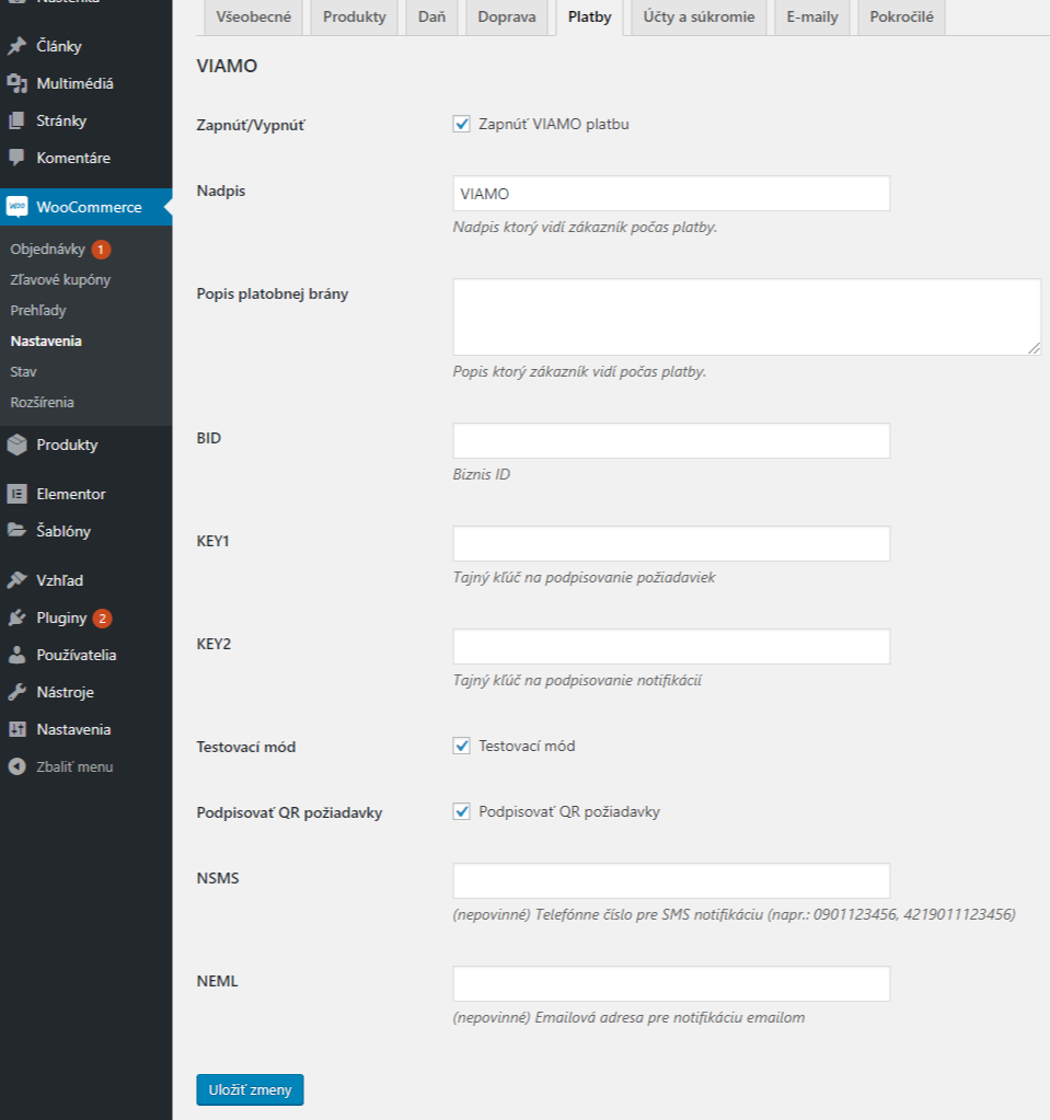 Viamo plugin - nastavenie