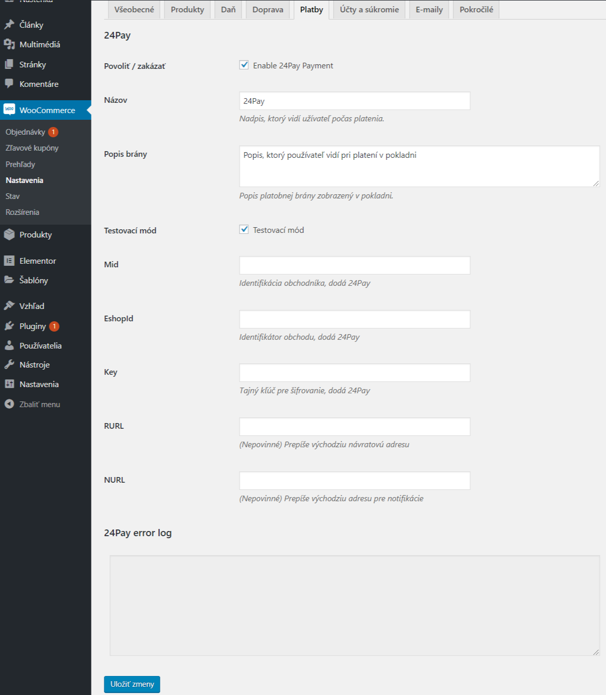 24pay plugin - nastavenia