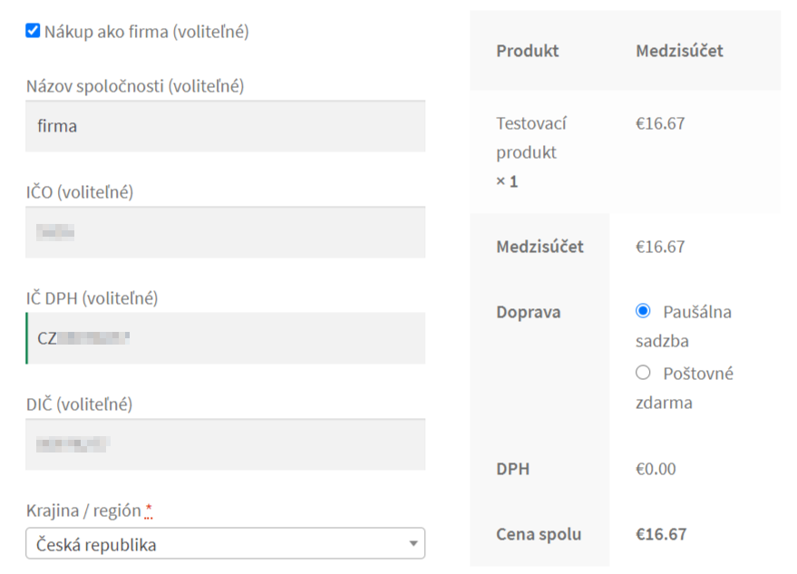 Kontrola IČ DPH plugin - nulová sadzba DPH