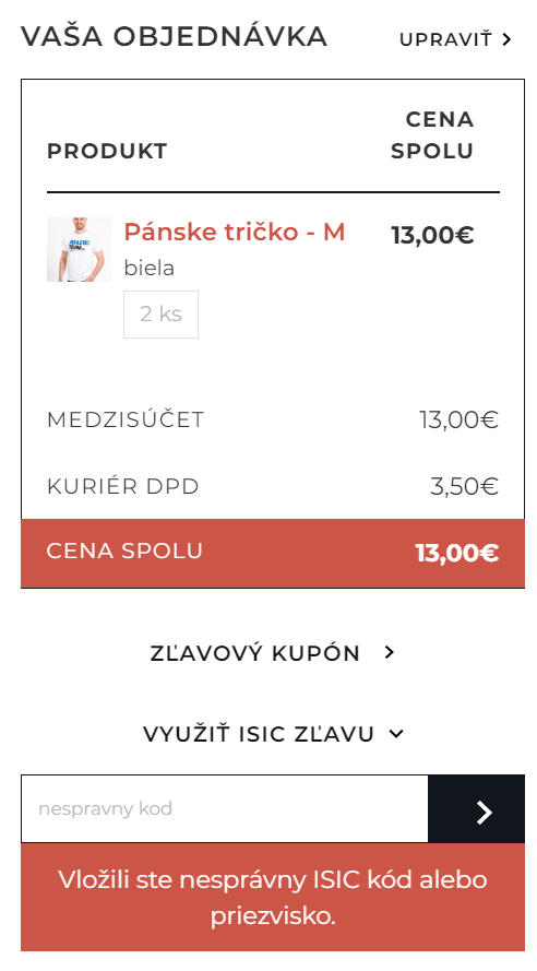 ISIC discount plugin - nespravny kod v pokladni