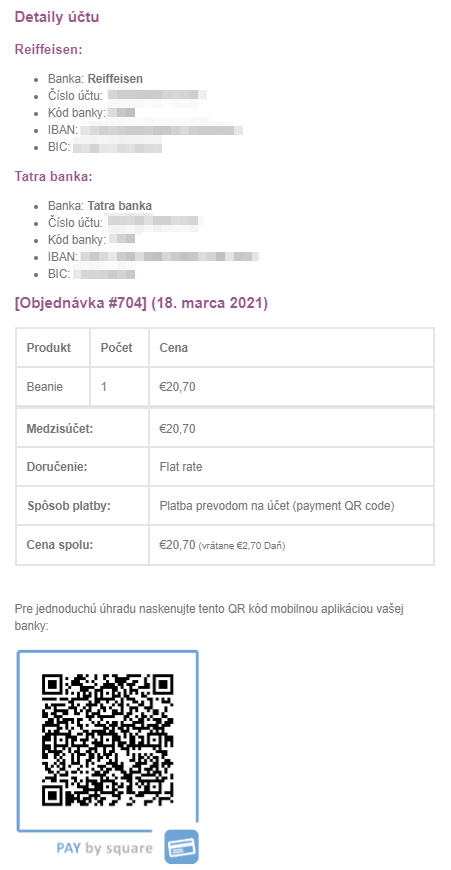 Pay by Square plugin - email