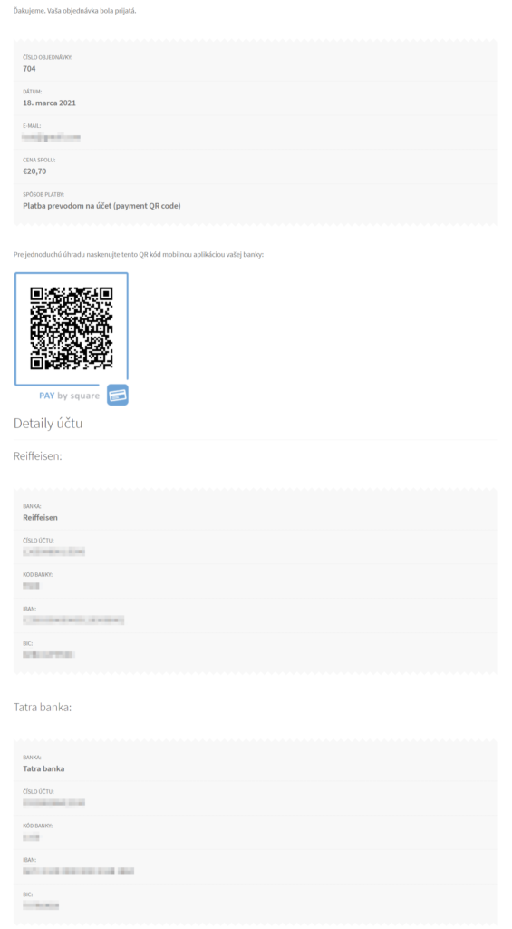 Pay by Square plugin - ďakovná stránka